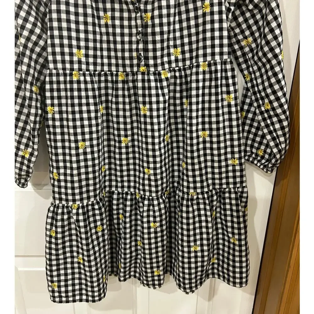 Old Navy Tiered dress yellow embroidered flowers babydoll L